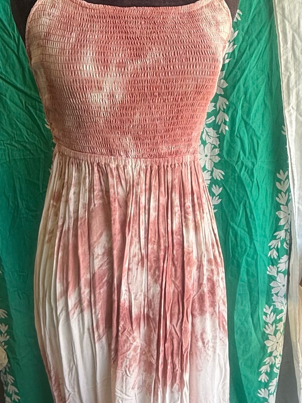 Mustard Seed Pink Tie-Dye Smocked Backless Maxi Dress